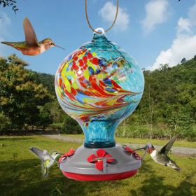 Hummingbird Feeders For Outdoors Hanging; Hand Blown Glass Hummingbird Feeder with Attractive Spiral Pattern For Garden Decor - colorful - 25*15.5*15.