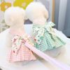 Pet clothes Dog chest back traction rope Teddy cat clothes Pet clothes Plaid plaid chest back skirt - GREEN - XXL