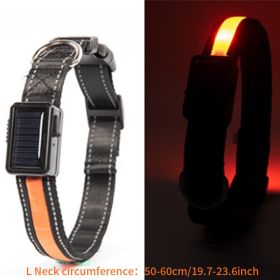 Solar And USB Rechargeable Light Up Pet Collar Waterproof LED Dog & Cat Collars For Night Walking - Orange - L