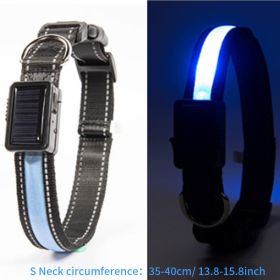 Solar And USB Rechargeable Light Up Pet Collar Waterproof LED Dog & Cat Collars For Night Walking - Blue - S