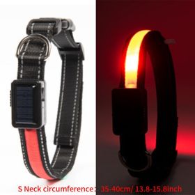 Solar And USB Rechargeable Light Up Pet Collar Waterproof LED Dog & Cat Collars For Night Walking - Red - S