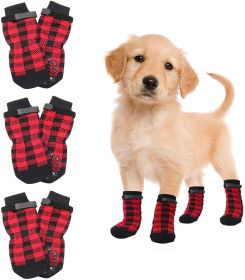 Chrismas Anti-Slip Dog Socks; Waterproof Paw Protectors with Reflective Straps Traction Control for Indoor & Outdoor Wear; 4pcs - Yellow dog claw - L