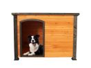 Dog House Outdoor & Indoor Heated Wooden Dog Kennel for Winter with Raised Feet Weatherproof for Large Dogs(Gold red and black) - as Pic