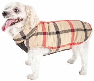 Pet Life 'Allegiance' Classical Plaided Insulated Dog Coat Jacket - Khaki - Large