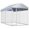 Outdoor Dog Kennel with Canopy Top 150.4"x75.6"x88.6" - Silver