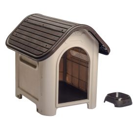 Dog House with Bowl for Small to Medium Breeds, Espresso, Beige - Espresso/Beige