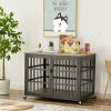 Furniture style dog crate wrought iron frame door with side openings, Grey, 38.4''W x 27.7''D x 30.2''H. - Grey