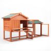 Large Wooden Rabbit Hutch Indoor and Outdoor Bunny Cage with a Removable Tray and a Waterproof Roof, Orange Red - as Pic