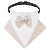 wedding suit dog collar pet saliva towel dog wedding triangle scarf - Khaki white triangular scarf collar suit - L