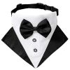 wedding suit dog collar pet saliva towel dog wedding triangle scarf - Black and white triangular scarf collar suit - M