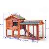 Large Wooden Rabbit Hutch Indoor and Outdoor Bunny Cage with a Removable Tray and a Waterproof Roof, Orange Red - as Pic