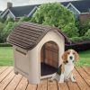 Dog House with Bowl for Small to Medium Breeds, Espresso, Beige - Espresso/Beige