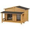 GO 47.2" Large Wooden Dog House Outdoor, Outdoor & Indoor Dog Crate, Cabin Style, With Porch, 2 Doors - as Pic