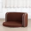 35" Brown Pet Sofa with Wooden Structure and Linen Goods White Roller Lines on the Edges Curved Appearance pet Sofa with Cushion - as Pic