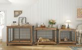 Furniture Style Dog Crate Side Table on Wheels with Double Doors and Lift Top - Rustic Brown