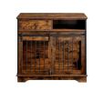 Sliding door dog crate with drawers. 35.43'' W x 23.62'' D x 33.46'' H - Rustic Brown