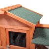 Large Wooden Rabbit Hutch Indoor and Outdoor Bunny Cage with a Removable Tray and a Waterproof Roof, Orange Red - as Pic